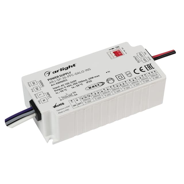 Блок питания ARJ-SP-20-PFC-DALI2-INS  (20W, 9-45V, 0.35-0.7A) (Arlight, IP20 Пластик, 5 лет)
