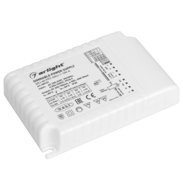 Блок питания ARJ-SP-40-PFC-1-10V-DALI2-PD  (40W, 500-1050mA) (Arlight, IP20 Пластик, 5 лет)