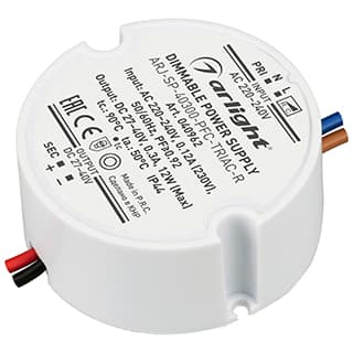 Блок питания ARJ-SP-40300-PFC-TRIAC-R (12W, 27-40V, 300mA) (Arlight, IP44 Пластик, 5 лет)